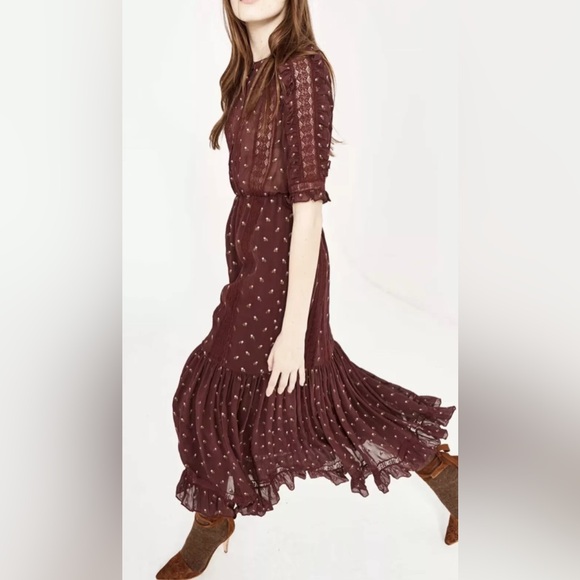 ULLA JOHNSON bordeau button down dress in floral ditsy print size 8 - Picture 2 of 11